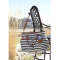 canvas diaper bag Plus Matching Baby Changing Pad - Black and White Stripe Designer W/ Cute Tan Trim HCDP0013